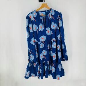 Draper James Blue Floral Tiered Long Sleeve Dress Size XL Romantic Bold